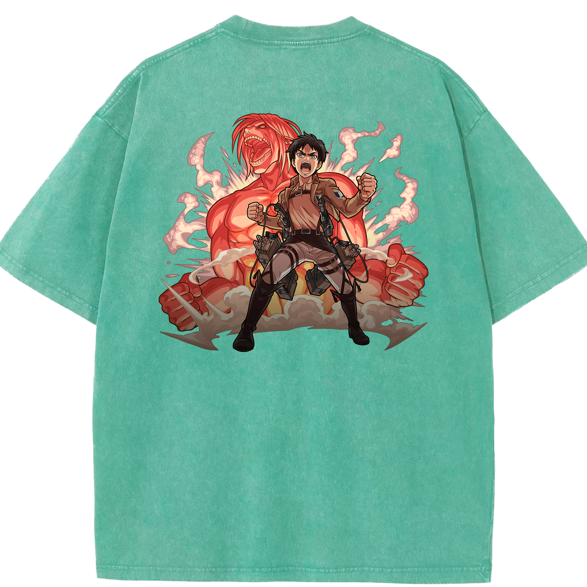 （画像用） 進撃の巨人 エレン･イェーガー Attack on Titan Eren Jäger 綿100% ヴィンテージ風 半袖Tシャツ（背面プリント）